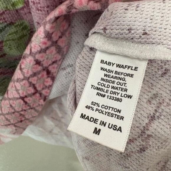 Whimsy Rose Shirt Womens Medium Pink Floral Bird Print Baby Waffle Top - Picture 4 of 7